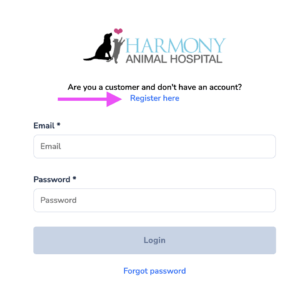 Register screen for Vet Hero